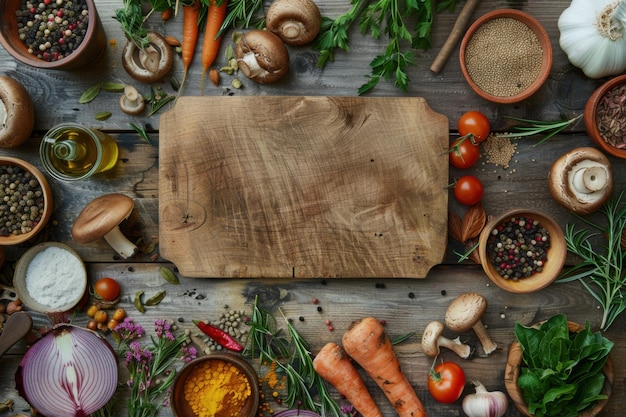 Seasonal ingredients on wooden table