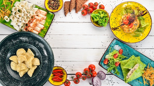 Assorted dishes on table